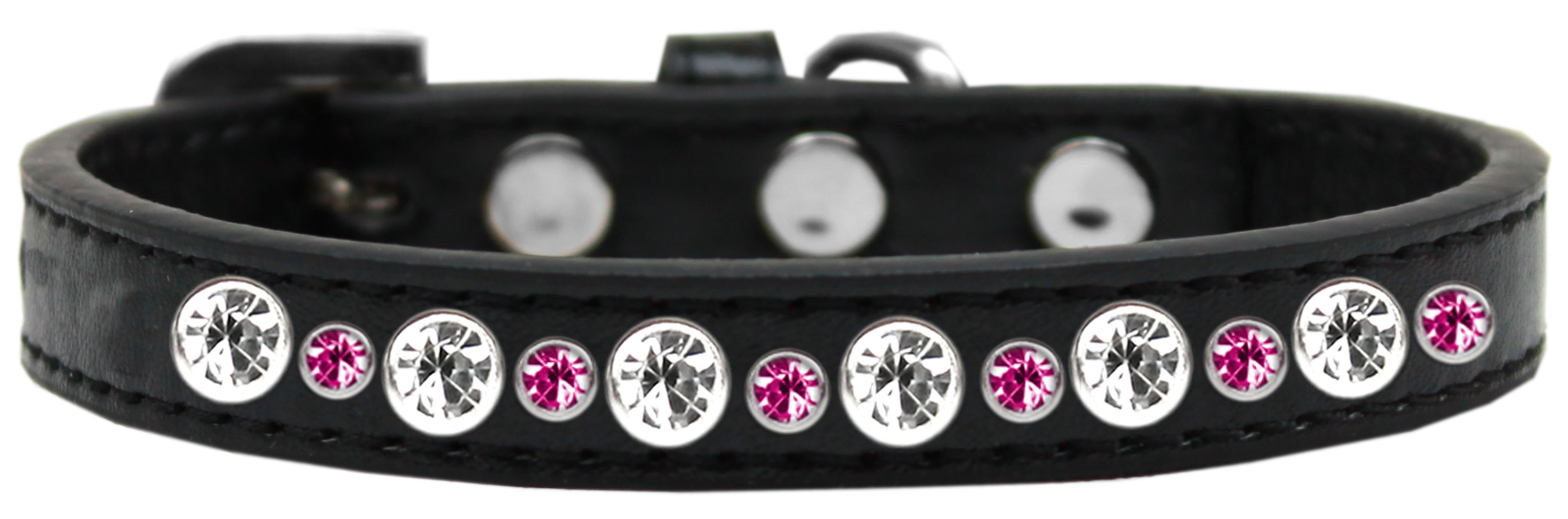 Posh Jeweled Dog Collar Black with Bright Pink Size 12